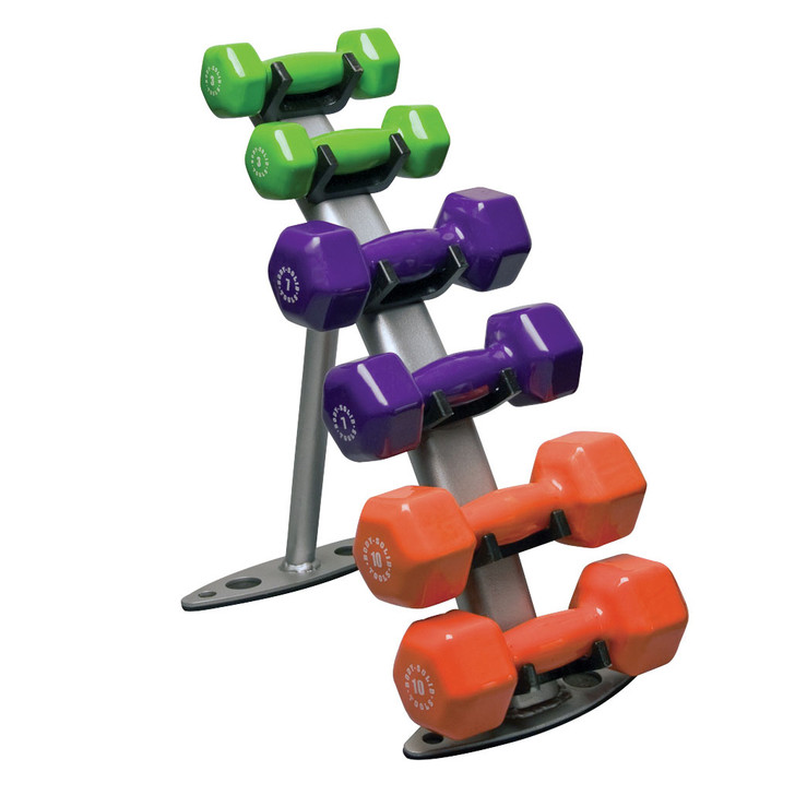 Body-Solid 3 Pair Vinyl Dumbbell Package with Rack