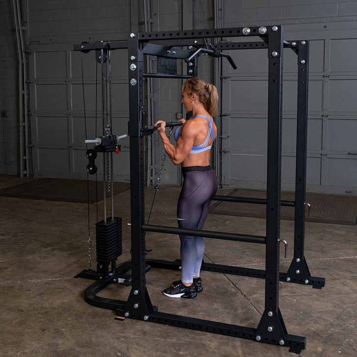 Curls on the Body-Solid GLA400 Power Rack Lat Attachment