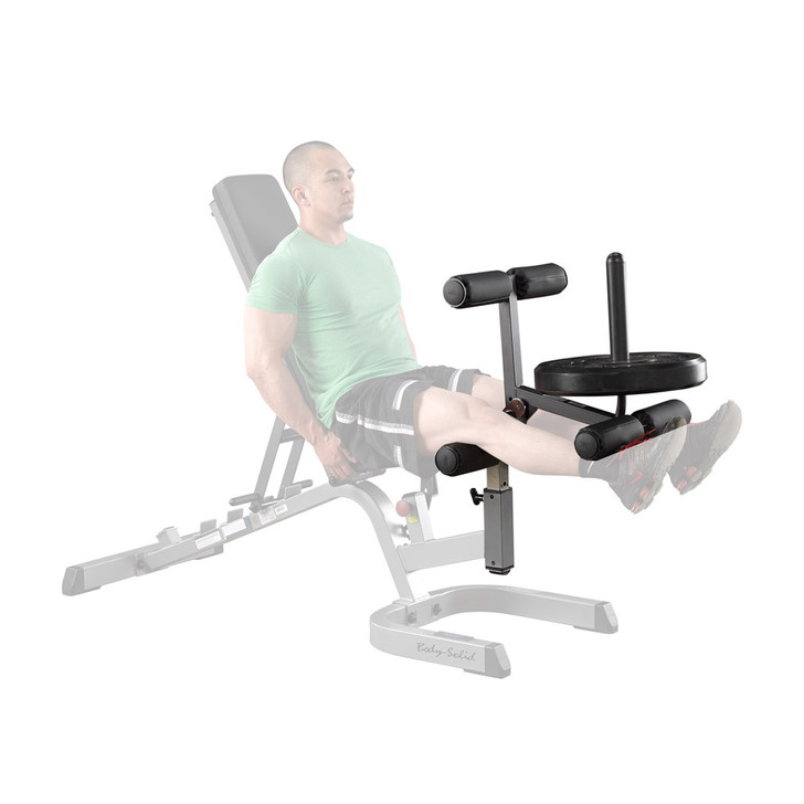 Leg Extensions on the Body-Solid Commercial Leg Developer Attachment with optional weights and weight horn