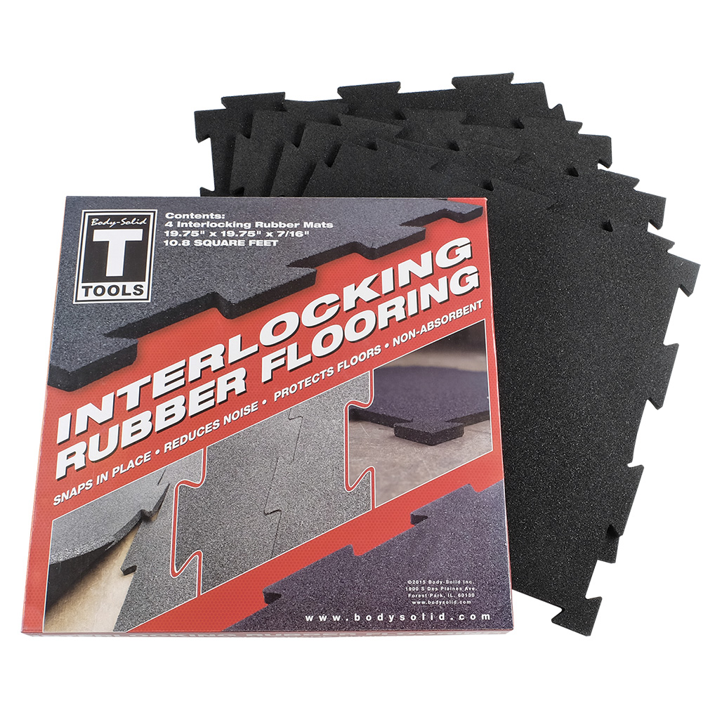 Body-Solid Interlocking Rubber Gym Floor Tiles, 4 Pack (3952)