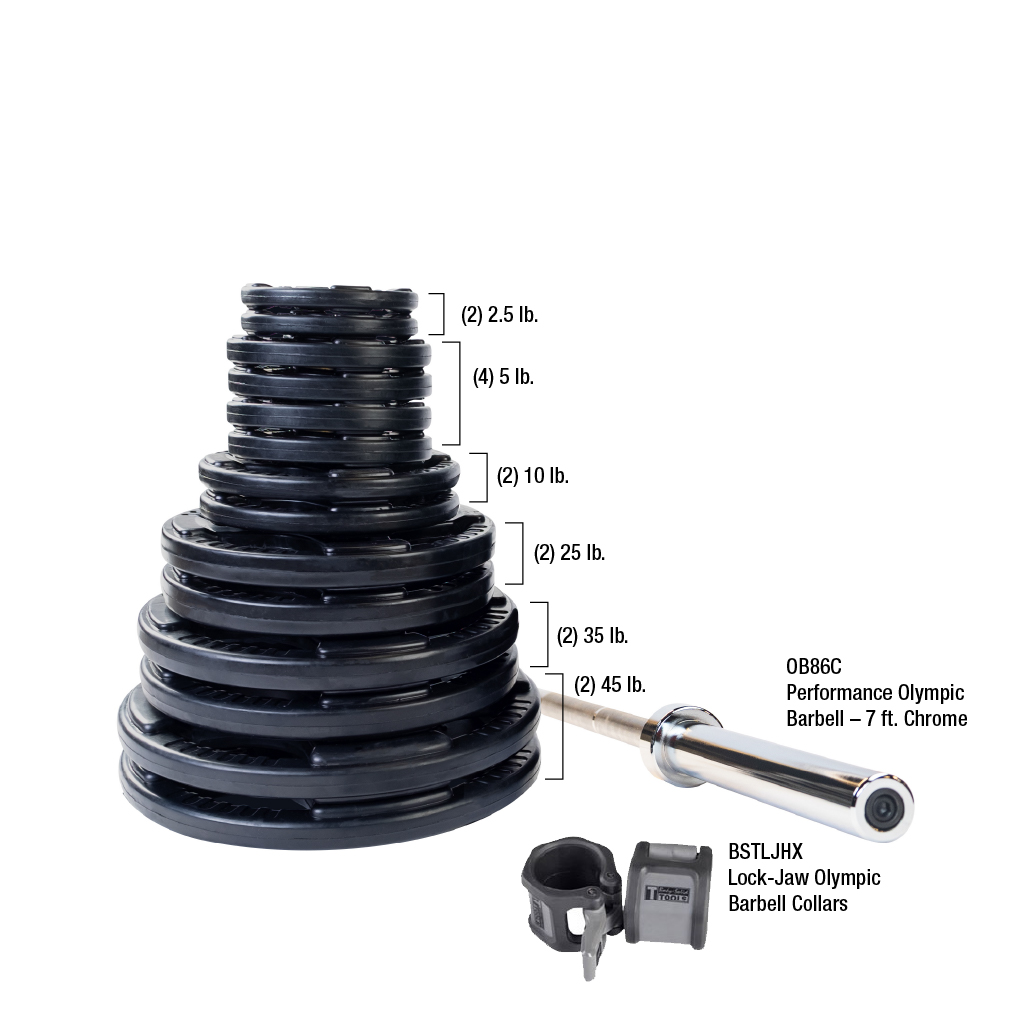 Body-Solid Premium Rubber Grip Olympic Weight Sets with Bar & Collars (5883)