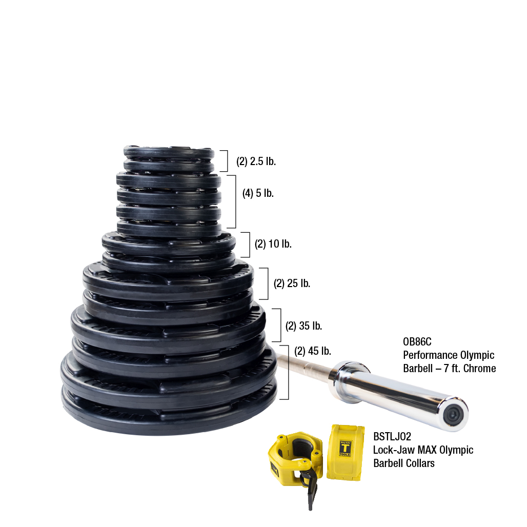 Body-Solid Premium Rubber Grip Olympic Weight Sets with Bar & Collars (5884)