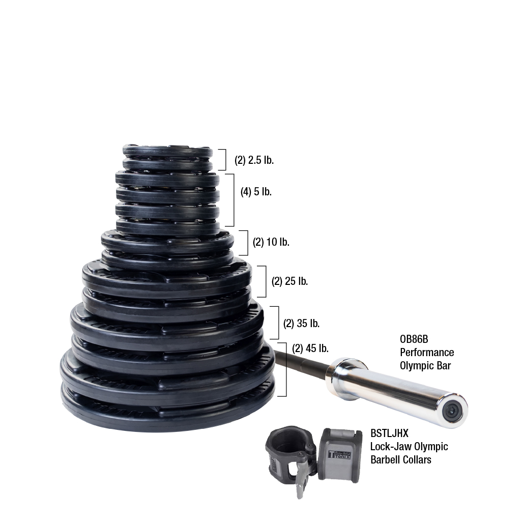 Body-Solid Premium Rubber Grip Olympic Weight Sets with Bar & Collars (5886)
