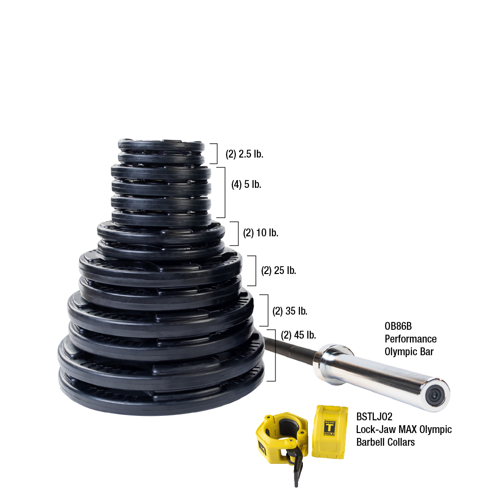 Body-Solid Premium Rubber Grip Olympic Weight Sets with Bar & Collars (5887)