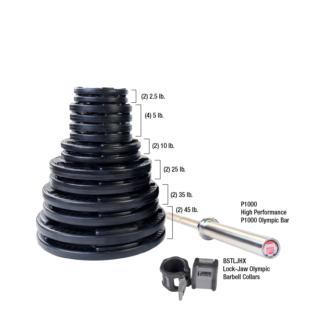 Body-Solid Premium Rubber Grip Olympic Weight Sets with Bar & Collars (5889)
