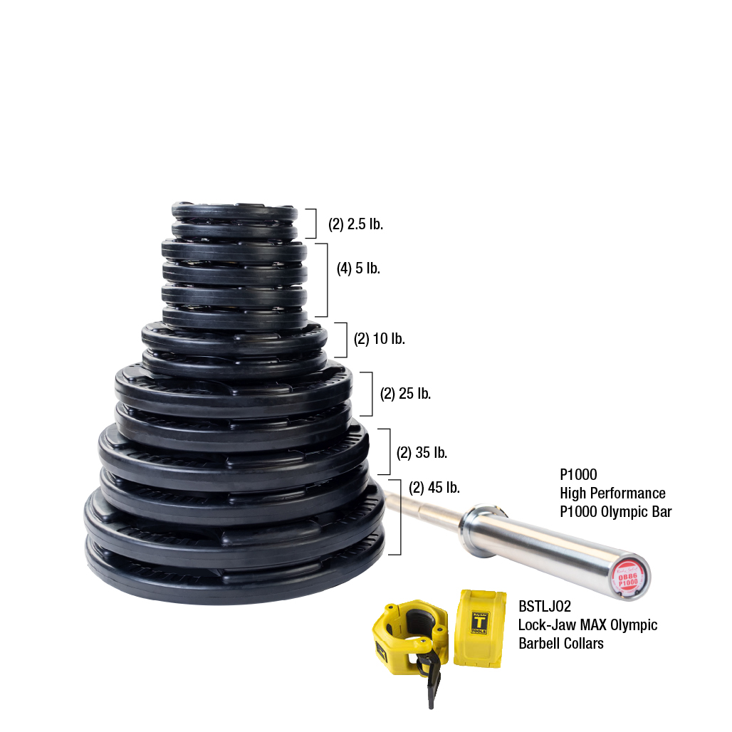 Body-Solid Premium Rubber Grip Olympic Weight Sets with Bar & Collars (5890)