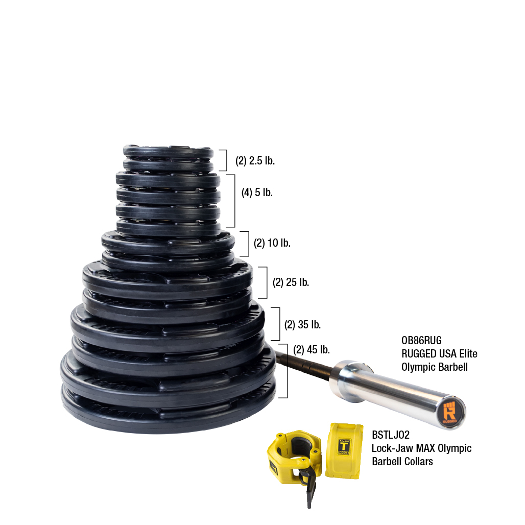 Body-Solid Premium Rubber Grip Olympic Weight Sets with Bar & Collars (5896)