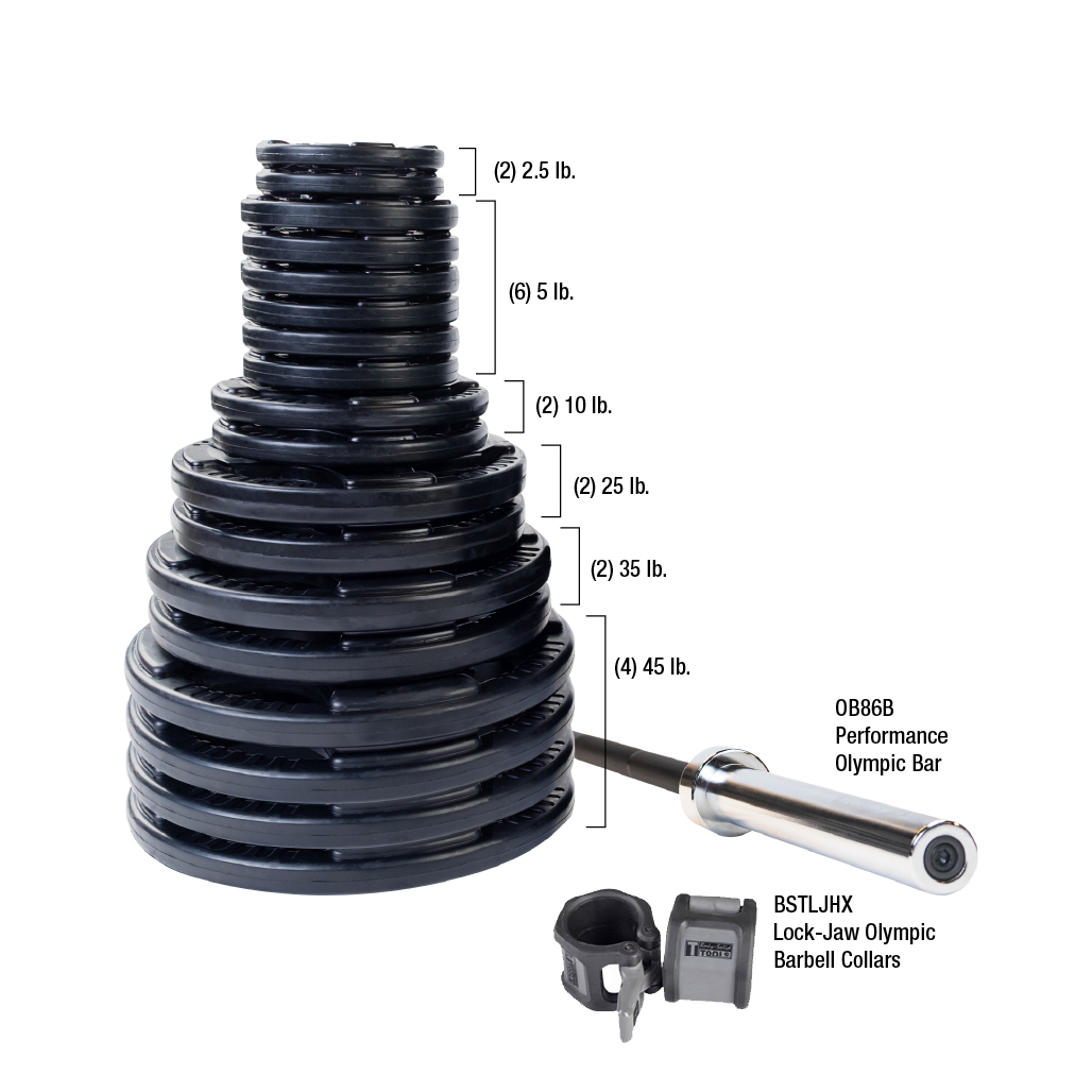 Body-Solid Premium Rubber Grip Olympic Weight Sets with Bar & Collars (5901)