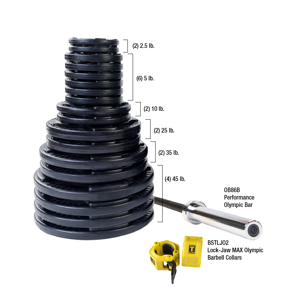 Body-Solid Premium Rubber Grip Olympic Weight Sets with Bar & Collars (5902)