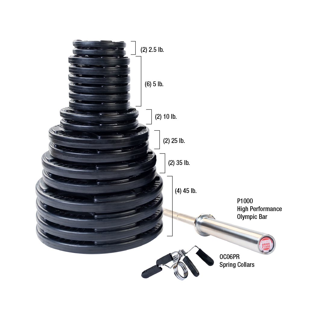 Body-Solid Premium Rubber Grip Olympic Weight Sets with Bar & Collars (5903)