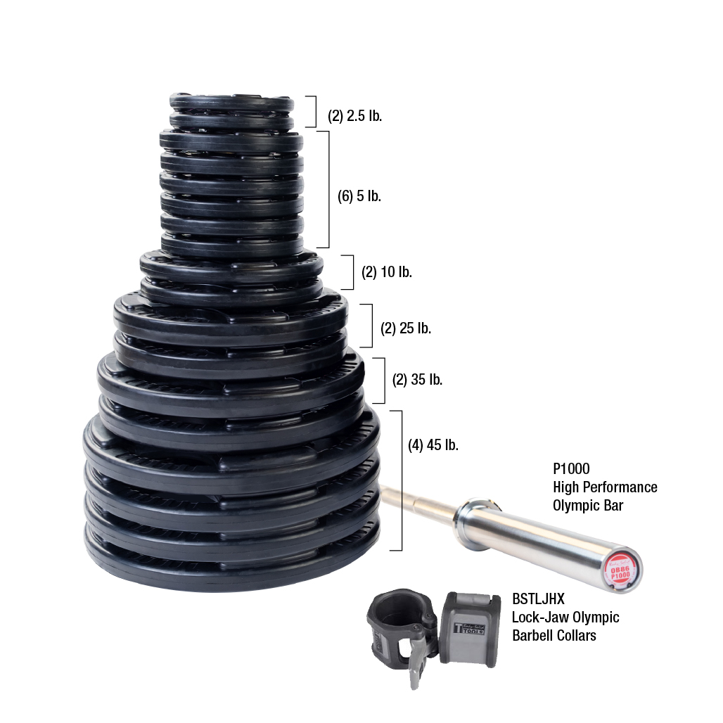 Body-Solid Premium Rubber Grip Olympic Weight Sets with Bar & Collars (5904)