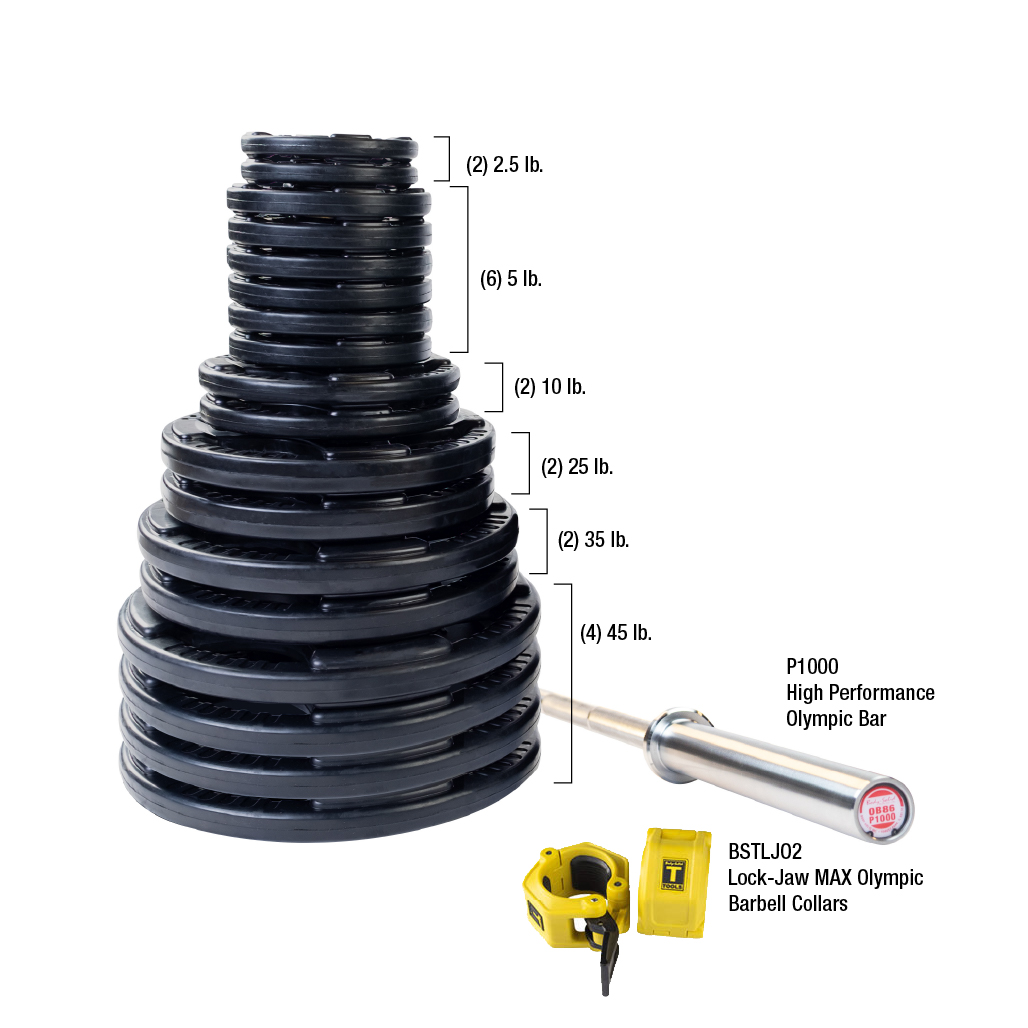 Body-Solid Premium Rubber Grip Olympic Weight Sets with Bar & Collars (5905)