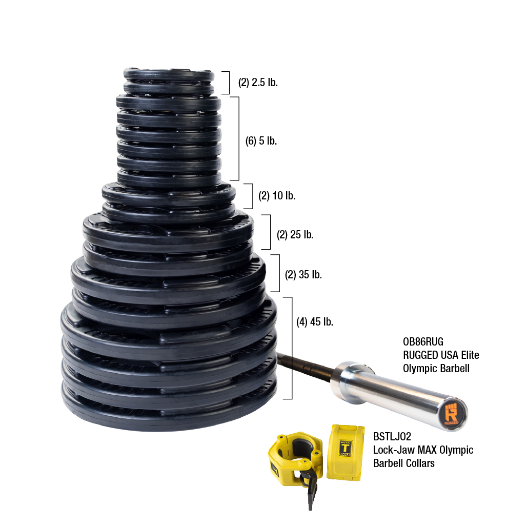Body-Solid Premium Rubber Grip Olympic Weight Sets with Bar & Collars (5911)