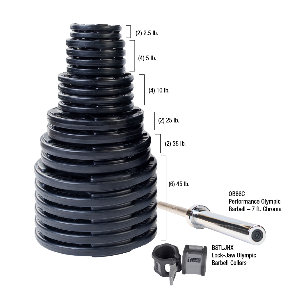 Body-Solid Premium Rubber Grip Olympic Weight Sets with Bar & Collars (5913)