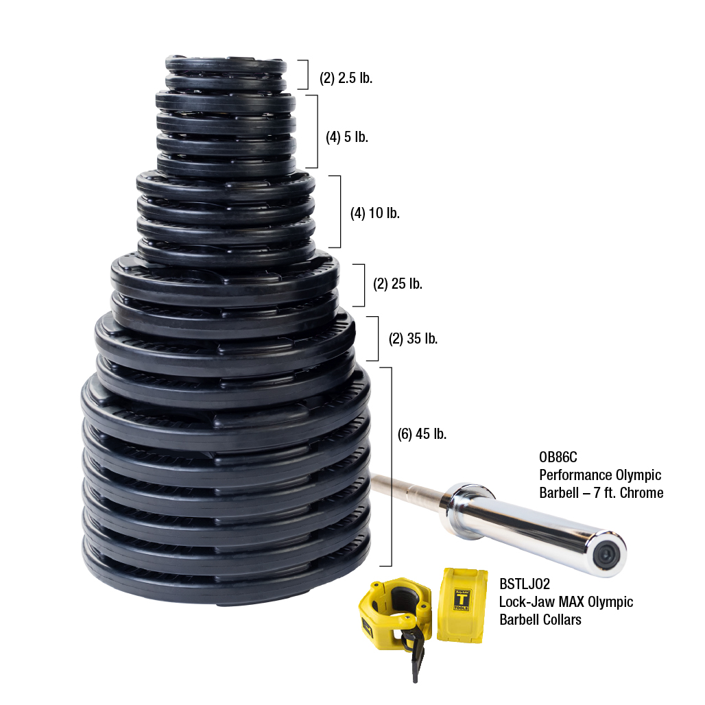 Body-Solid Premium Rubber Grip Olympic Weight Sets with Bar & Collars (5914)