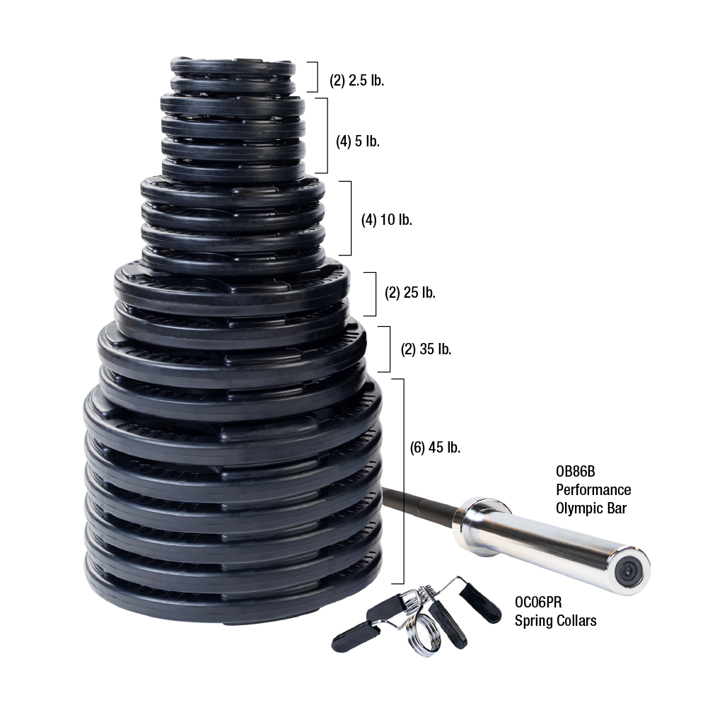 Body-Solid Premium Rubber Grip Olympic Weight Sets with Bar & Collars (5915)