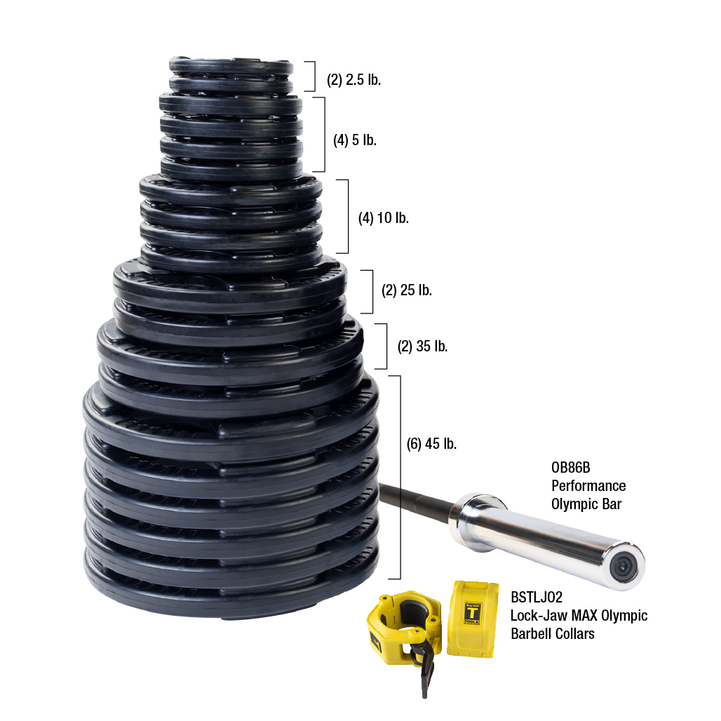 Body-Solid Premium Rubber Grip Olympic Weight Sets with Bar & Collars (5917)