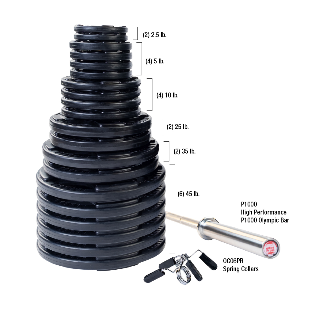Body-Solid Premium Rubber Grip Olympic Weight Sets with Bar & Collars (5918)
