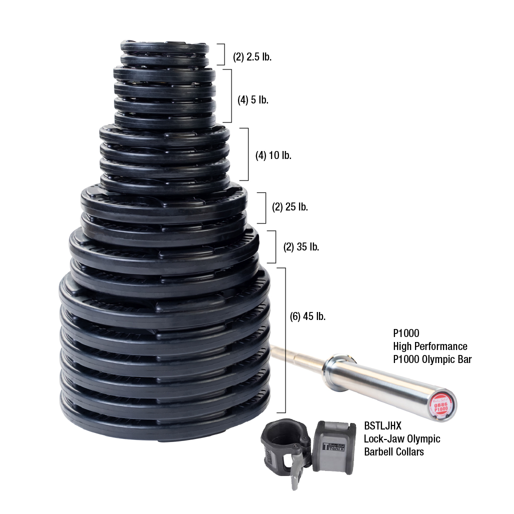 Body-Solid Premium Rubber Grip Olympic Weight Sets with Bar & Collars (5919)