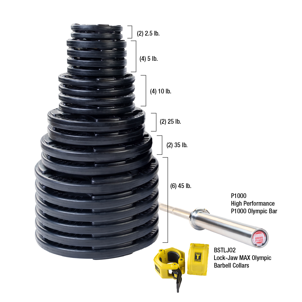 Body-Solid Premium Rubber Grip Olympic Weight Sets with Bar & Collars (5920)