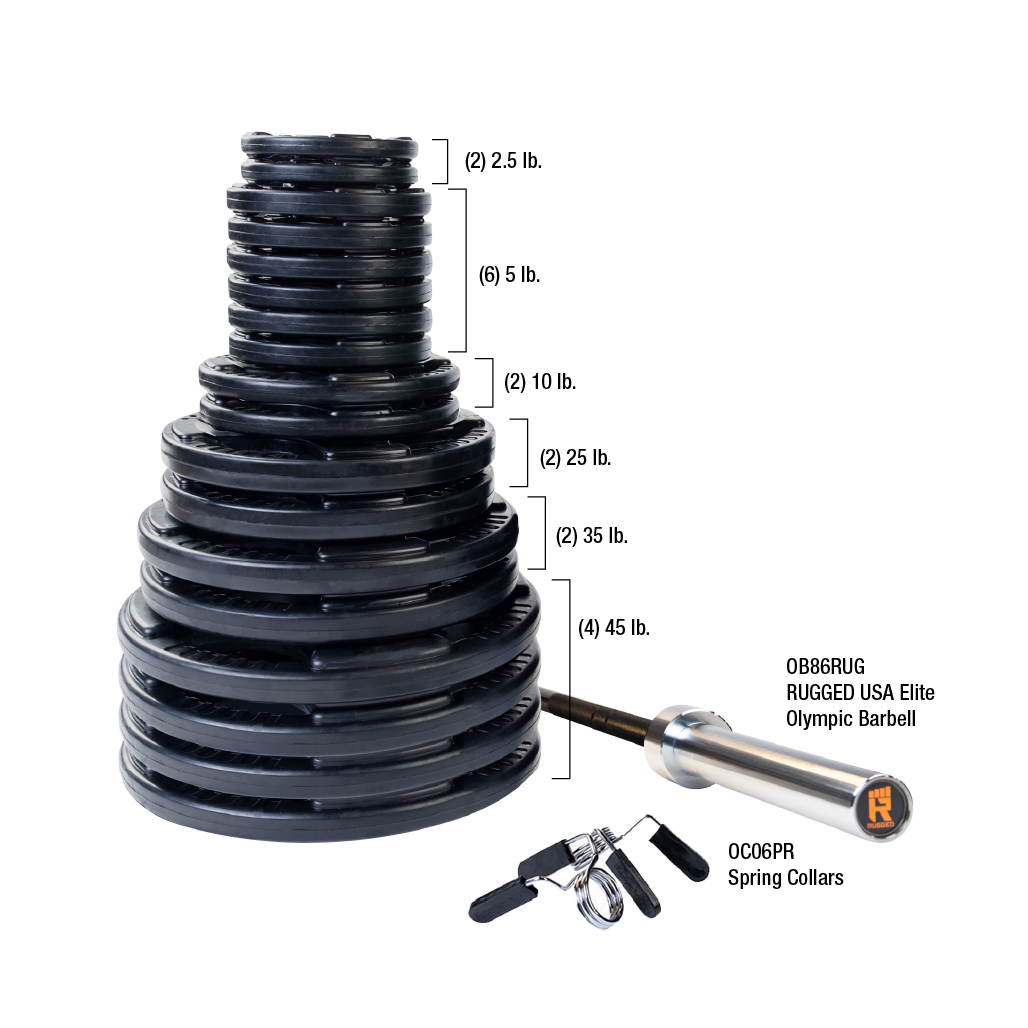 Body-Solid Premium Rubber Grip Olympic Weight Sets with Bar & Collars (5924)
