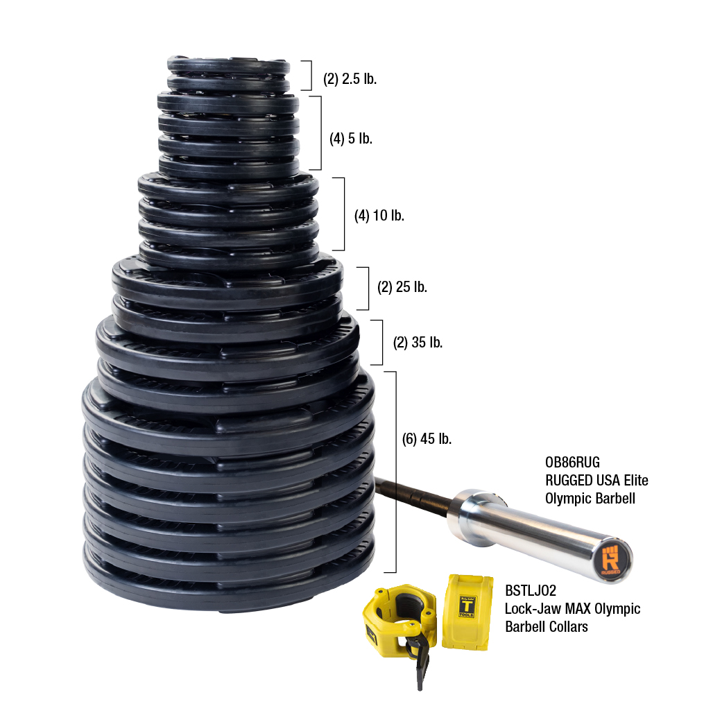 Body-Solid Premium Rubber Grip Olympic Weight Sets with Bar & Collars (5926)