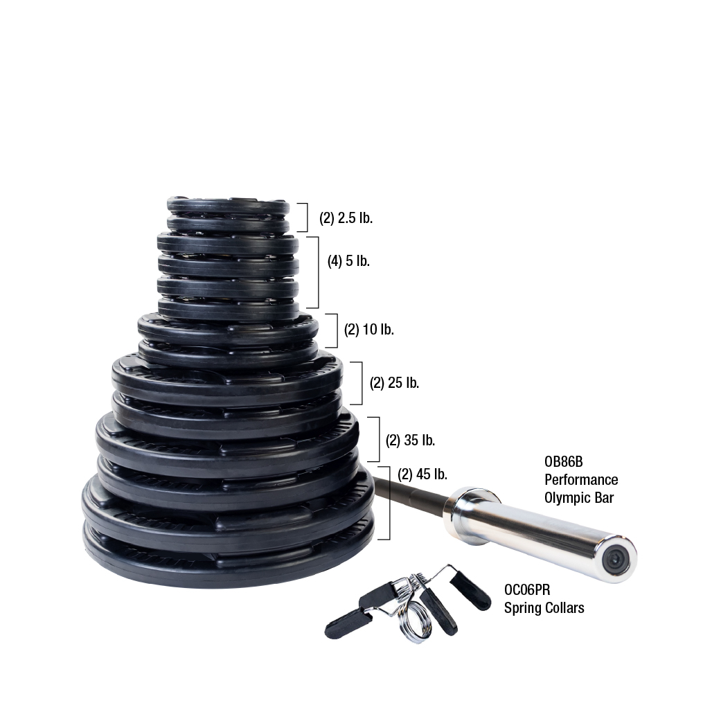 Body-Solid Premium Rubber Grip Olympic Weight Sets with Bar & Collars (5885)