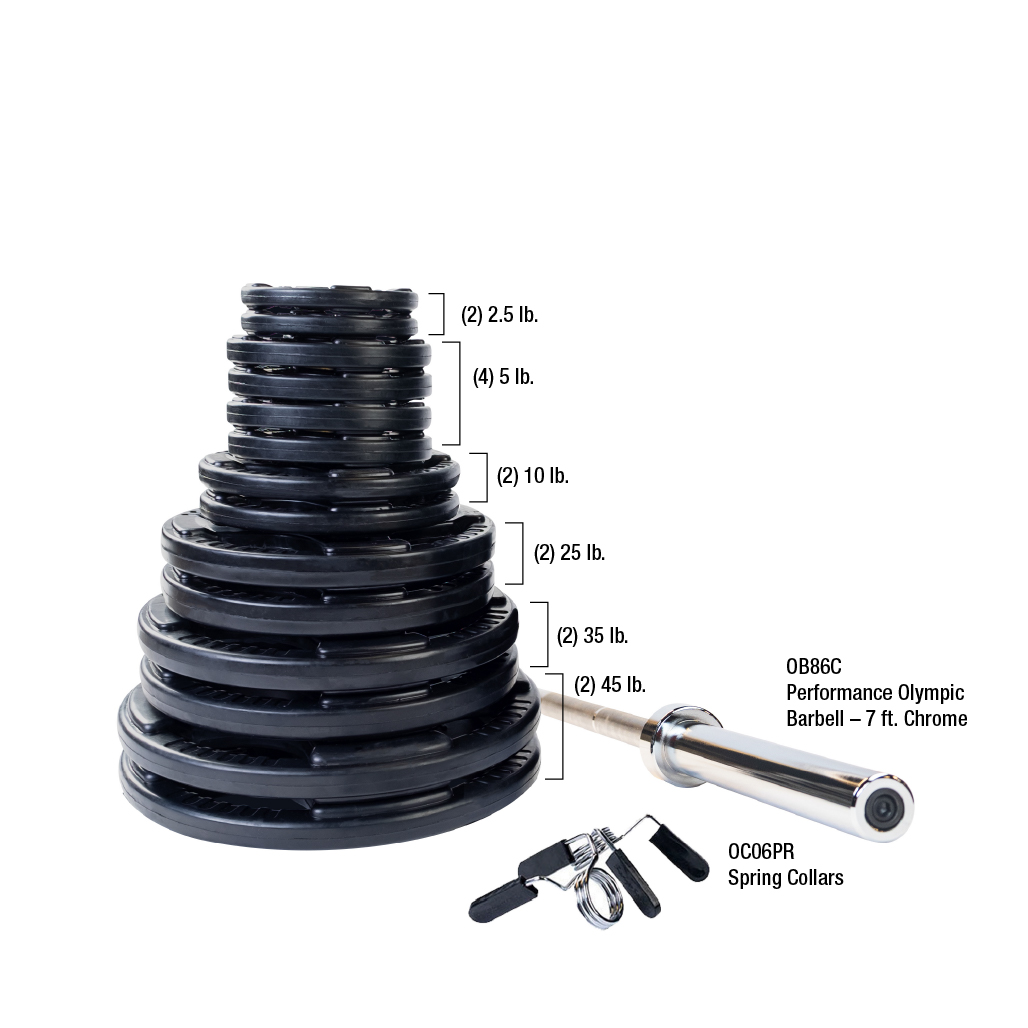 Body-Solid Premium Rubber Grip Olympic Weight Sets with Bar & Collars (5882)