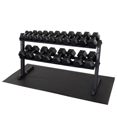 5–50 lb Rubber Coated Dumbbell Package, includes Body-Solid Heavy Duty Storage Rack with Lifetime Warranty, Shipping Included