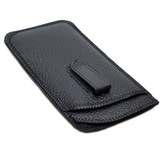 Calabria Soft Shiny Black Double Pocket Slip-In Case w/Clip M/Large Faux Leather