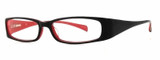 Profile View of Calabria Vivid 738 Designer Progressive Lens Blue Light Glasses in Black Red