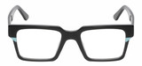 Front View of Reptile Leatherback Unisex Rectangle Reading Glasses in Black Crystal Blue 52 mm