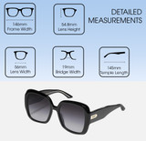 Dimensions and Measurements Illustration of QUAY Australia Full Glam Square Designer Blue Light Glasses in Gloss Black 56 mm