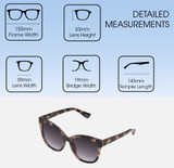 Dimensions and Measurements Illustration of QUAY Australia It's My Way Womens Cat Eye Blue Light Glasses Black Tortoise 59mm