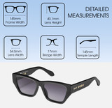 Dimensions and Measurements Illustration of QUAY Australia No Apologies Square Multi-Focus Blue Light Glasses in Black 55 mm