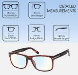 Dimensions and Measurements Illustration of Prive Revaux Speculator Designer Blue Light Blocking Eyeglasses in Chestnut Brown Tortoise Havana Unisex Square Full Rim Acetate 57 mm