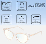 Dimensions and Measurements Illustration of Prive Revaux Veronica Designer Blue Light Blocking Eyeglasses in Crystal Clear Ladies Cat Eye Full Rim Acetate 53 mm