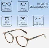 Dimensions and Measurements Illustration of OTIS A Day Late Designer Blue Light Blocking Eyeglasses in Eco Hornwood Unisex Round Full Rim Acetate 50 mm
