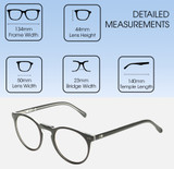 Dimensions and Measurements Illustration of OTIS Omar Designer Progressive Lens Blue Light Blocking Eyeglasses in Satin Black Clear Unisex Round Full Rim Acetate 50 mm