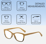 Dimensions and Measurements Illustration of Elton John Ambient Designer Progressive Lens Blue Light Blocking Eyeglasses in Wood Stripe Black Fade Unisex Cat Eye Full Rim Acetate 54 mm