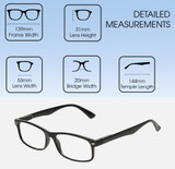 Dimensions and Measurements Illustration of Perry Ellis PEBX54 Designer Blue Light Blocking Eyeglasses in Gloss Black Marble Unisex Rectangular Full Rim Acetate 53 mm