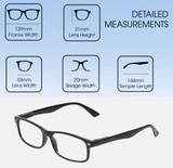 Dimensions and Measurements Illustration of Perry Ellis PEBX54 Designer Blue Light Blocking Eyeglasses in Gloss Navy Blue Marble Unisex Rectangular Full Rim Acetate 53 mm