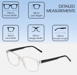 Dimensions and Measurements Illustration of Perry Ellis PEBX55 Designer Blue Light Blocking Eyeglasses in Gloss Crystal Clear Marble Unisex Square Full Rim Acetate 52 mm