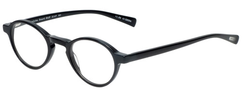 Profile View of Eyebobs Board Stiff Designer Progressive Lens Blue Light Blocking Eyeglasses in Gloss Black Ladies Round Full Rim Acetate 42 mm