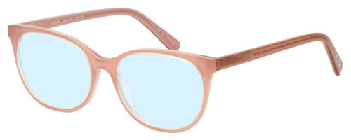 Profile View of Eyebobs Sweetie Designer Progressive Lens Blue Light Blocking Eyeglasses in Pink Crystal Blush Ladies Cateye Full Rim Acetate 54 mm