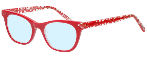 Profile View of Eyebobs Florence 2746-01 Designer Progressive Lens Blue Light Blocking Eyeglasses in Red Crystal Ladies Cateye Full Rim Acetate 47 mm