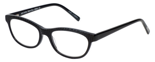 Profile View of Eyebobs Stew Zoo 2898-00 Designer Progressive Lens Blue Light Blocking Eyeglasses in Black Snake Skin Ladies Cateye Full Rim Acetate 52 mm