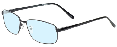 Profile View of Enhance EN4182 Designer Progressive Lens Blue Light Blocking Eyeglasses in Satin Black Mens Rectangle Full Rim Metal 60 mm