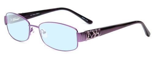 Profile View of Joan Collins JC9798-PUR Designer Blue Light Blocking Eyeglasses in Purple Crystals Ladies Square Full Rim Stainless Steel 54 mm