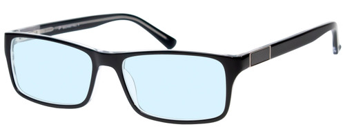 Profile View of Big&Tall 08 Designer Blue Light Blocking Eyeglasses in Black Crystal Mens Rectangle Full Rim Acetate 59 mm